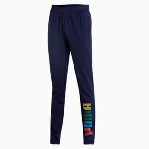 Multicolor Graphic Men's Slim Fit Pants, Peacoat, extralarge-IND