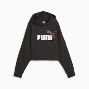Essentials Logo Youth Cropped Hoodie, PUMA Black-Peach Smoothie, extralarge-IND