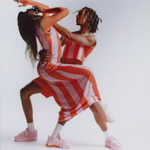 ウィメンズ PUMA x DUA LIPA ストリップド ドレス, Carrot-Pink Lady