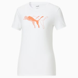 Camiseta estampada con logo Cat superpuesto para mujer, Puma White