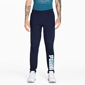 Zippered Graphic Men's Slim Fit Pants, Peacoat, extralarge-IND