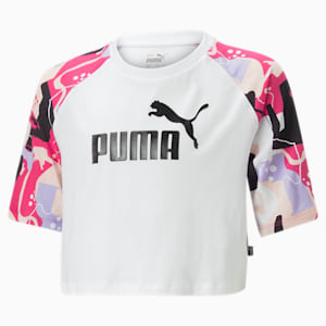 Essentials+ Street Art All Over Print Relaxed Fit T-shirt Girls Relaxed Fit Crop Top, PUMA White, extralarge-IND