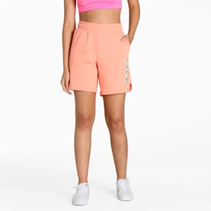 Camo Graphic Logo Women's Shorts, Peach Pink