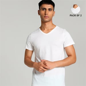 Basic V-Neck Men's T-Shirts Pack of 2 with EVERFRESH Technology, PUMA White-PUMA White, extralarge-IND