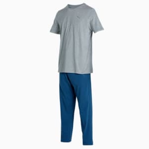 Men's Basic T-Shirt & Joggers Set, Medium Gray Heather-Dark Denim, extralarge-IND