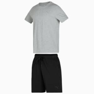 Basic Tee + Shorts Men's Set, Medium Gray Heather-PUMA Black