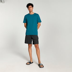 Basic Tee + Shorts Men's Set, Blue Coral-Dark Gray Heather