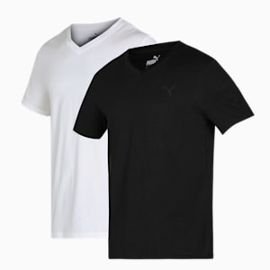 V-Neck Men's T-Shirts Pack of 2, PUMA White-PUMA Black, extralarge-IND