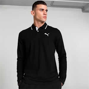 Long Sleeve Men's Regular Fit Polo, PUMA Black-cat, extralarge-IND