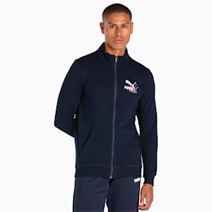 Knitted Multi Logo Men's Slim Fit Jacket, Peacoat, extralarge-IND