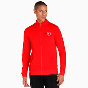 Knitted Sports Logo Men's Slim Fit Jacket, High Risk Red, extralarge-IND