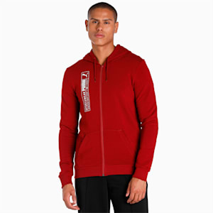 Futuristic Logo Men's Slim Fit Hoodie, Intense Red, extralarge-IND