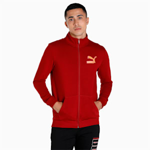 Knitted Multi Logo Men's Slim Fit Jacket, Intense Red, extralarge-IND