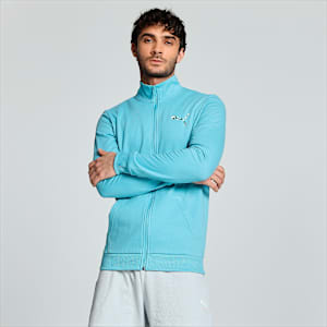 Stylized Cat Men's Slim Fit Sweat Jacket, Dusty Aqua, extralarge-IND