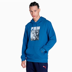 Cat Graphic Men's Regular Fit Hoodie, Lake Blue, extralarge-IND