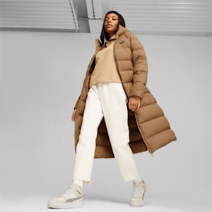 Women's Long Hooded Down Coat, Toasted, extralarge-GBR