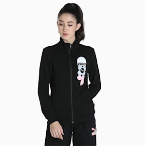Pattern Logo Women's Knitted Regular Fit Jacket, Puma Black, extralarge-IND