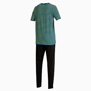 PUMA Men's Stripe T-Shirt & Joggers Set, Victoria Blue-Puma Black