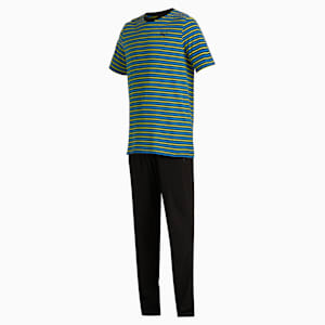PUMA Men's Striped T-Shirt & Joggers Set, Victoria Blue-Puma Black, extralarge-IND