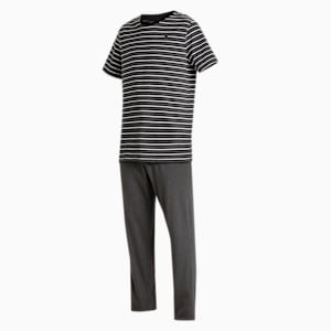 Men's Striped T-Shirt &amp; Joggers Set, Dark Gray Heather-Dark Gray Heather, extralarge-IND