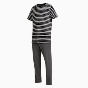 PUMA Men's Striped T-Shirt & Joggers Set, Dark Gray Heather-Dark Gray Heather, extralarge-IND
