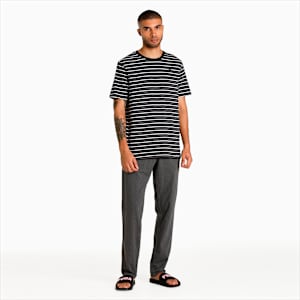 Men's Striped T-shirt Joggers Set, Dark Gray Heather-Dark Gray Heather, extralarge-IND