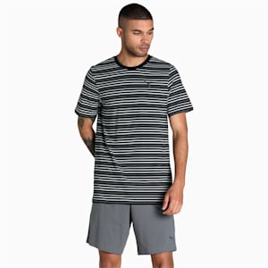 Men's Stripe T-Shirt & Shorts Set, Puma Black-CASTLEROCK, extralarge-IND