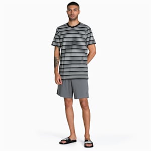 PUMA Men's Stripe T-Shirt & Shorts Set, Puma Black-CASTLEROCK, extralarge-IND