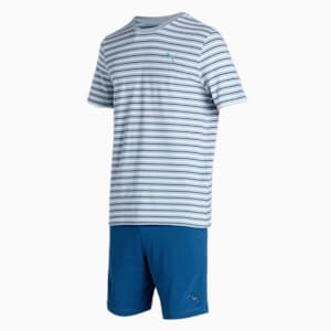 PUMA Men's Stripe T-Shirt & Shorts Set, Quarry-Dark Denim, extralarge-IND