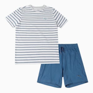 PUMA Stripe Youth Regular Fit T-Shirt &amp; Shorts Set, Quarry-Dark Denim, extralarge-IND