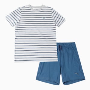 PUMA Stripe Youth T-Shirt &amp; Joggers Set, Quarry-Dark Denim