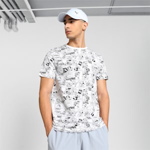 Super PUMA All Over Print Men's Slim Fit T-Shirt, PUMA White-Grassy Green, extralarge-IND