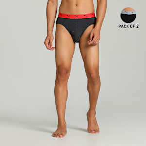 Stretch Plain Men's  Briefs Pack of 2, Puma Black-Dark Gray Heather