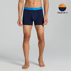 Stretch Plain Men's Trunks Pack of 2 with EVERFRESH Technology, Peacoat-Zinnia-Peacoat-Nrgy Blue