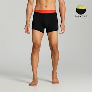 Stretch Plain Men's Trunks Pack of 2 with EVERFRESH Technology, Puma Black-Limepunch-Puma Black-Cherry Tomato, extralarge-IND