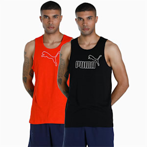 Men's Slub Tank Tops Pack of 2, Puma Black-Cherry Tomato, extralarge-IND