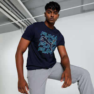 Men's Cat Graphic Slim Fit T-shirt, PUMA Navy, extralarge-IND