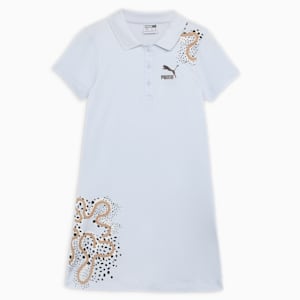 Flower Graphic Kid's Polo Dress, Icy Blue, extralarge-IND