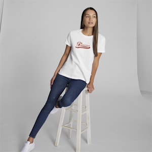 Camiseta Vintage con logo en frase para mujer, PUMA White, extralarge