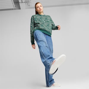 ウィメンズ FLORAL VIBES AOP クルースウェット 裏起毛, Malachite, extralarge-JPN