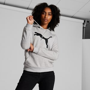 Sudadera con capucha Essentials con logotipo grande de gato para mujer, Light Gray Heather, extralarge