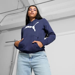 Sudadera con capucha Essentials con logotipo grande de gato para mujer, PUMA Navy, extralarge
