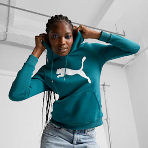 Chandail à capuchon avec logo Essentials grand logo PUMA Cat, femme, Cold Green, extralarge