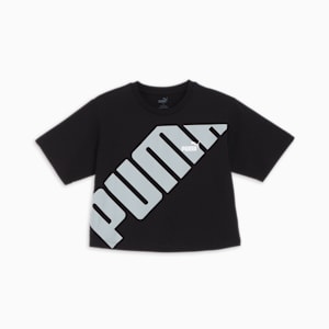 ウィメンズ プーマ パワー MX SS クロップド 半袖 Tシャツ, PUMA Black-Cool Mid Gray, extralarge-JPN