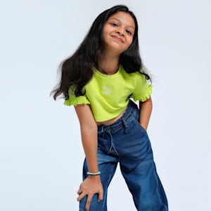 Ruffles Girl's Relaxed Fit Tee, Lime Sheen, extralarge-IND