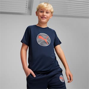 キッズ ボーイズ アクティブ スポーツ ポリ グラフィック 半袖 Tシャツ 120-160cm, Club Navy, extralarge-JPN