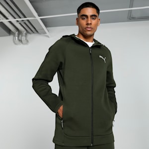 EVOSTRIPE Full-Zip Men's Slim Fit Hoodie, Dark Olive, extralarge-IND