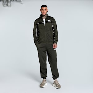 Piping Men's Tracksuit, Dark Olive, extralarge-IND