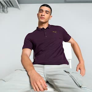 Men's Jacquard Collar Slim Fit Polo, Midnight Plum, extralarge-IND