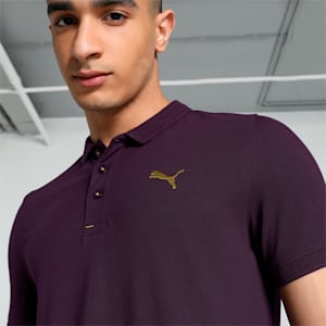 Men's Jacquard Collar Slim Fit Polo, Midnight Plum, extralarge-IND